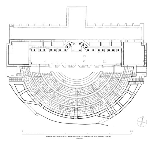 Planta hipotética de la cavea superior del teatro romano de Segóbriga