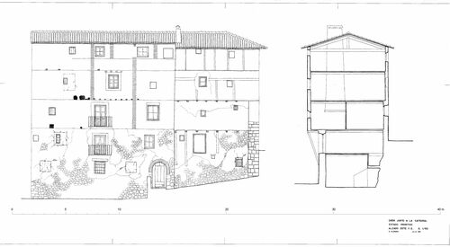 Viviendas en c/ Santa María. Alzado E y sección estado inicial