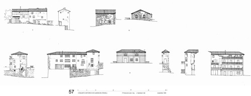 Alzados de edificios junto al Puente del Arrabal - Conjunto histórico de Albarracín (Teruel)