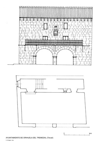 Planta y alzado del Ayuntamiento de Orihela del Tremedal (Teruel)