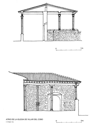 Alzado y sección del atrio de la iglesia de Villar del Cobo (Teruel)