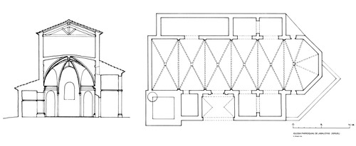 Planta y sección de la iglesia parroquial de Jabaloyas (Teruel)