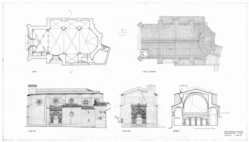 Plantas, alzados y sección de la iglesia parroquial de Molinos (Teruel) - Restauración del coro