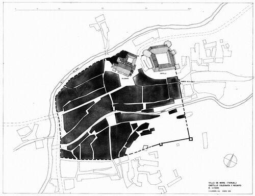 Plano de Mora de Rubielos (Teruel) con la situación del castillo
