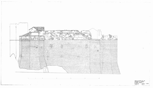 Alzado noroeste del castillo de Mora de Rubielo (Teruel) - Estado inicial 1972