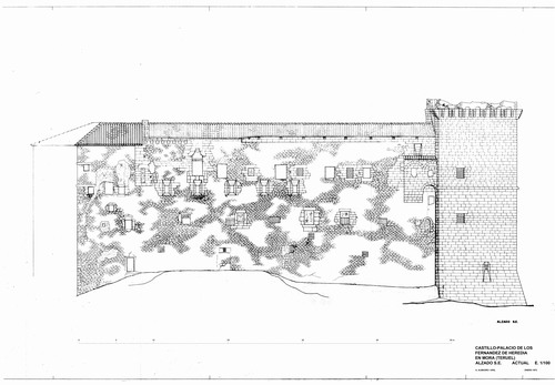 Alzado sureste del castillo de Mora de Rubielo (Teruel) - Estado inicial 1972