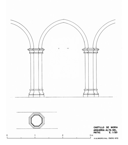 Detalle de la arquería alta del patio del castillo de Mora de Rubielos (Teruel)