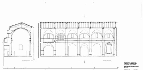 Secciones de la iglesia de los franciscanos de la crujía noroeste del castillo de Mora de Rubielos (Teruel)