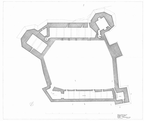 Planta del primer sótano del castillo de Mora de Rubielos (Teruel) - Estado inicial 1972