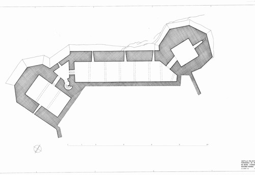 Planta del segundo sótano del castillo de Mora de Rubielos (Teruel) - Estado inicial 1972