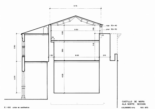 Sección transversal del ala noroeste del castillo de Mora de Rubielos (Teruel) - Restauración