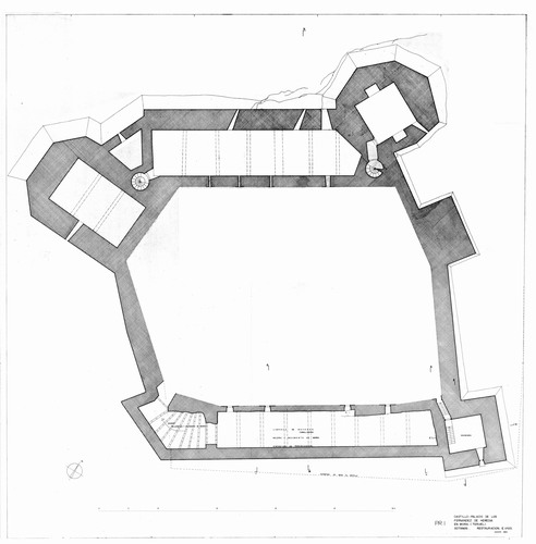 Planta primer sóteano del del castilllo de Mora de Rubielos (Teruel) - Restauración 1983