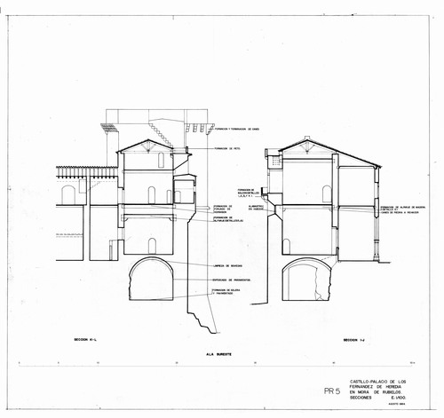 Secciones del ala sureste del castilllo de Mora de Rubielos (Teruel) - Restauración 1983