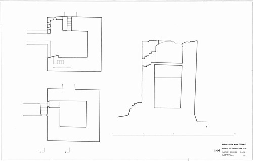 Planta y secciones de la torre este de la muralla del Calvario de Mora de Rubielos (Teruel) - Estado inicial