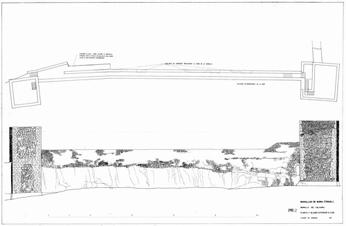 Alzado sureste de la muralla del Calvario de Mora de Rubielos (Teruel) - Estado incial