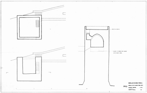Planta y secciones de la torre oeste de la muralla del Calvario de Mora de Rubielos (Teruel) - Estado restaurado