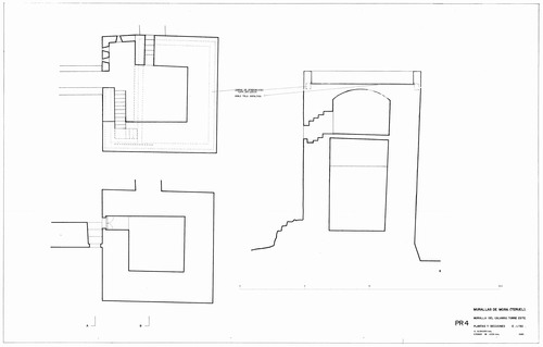 Planta y secciones de la torre este de la muralla del Calvario de Mora de Rubielos (Teruel) - Estado restaurado