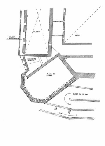 Castillo de Mora de Rubielos (Teruel) - Planta alta del ángulo oeste en un plano antiguo