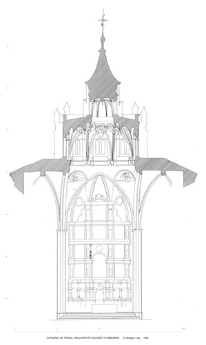 Sección por el crucero y cimborrio de la Catedral de Teruel