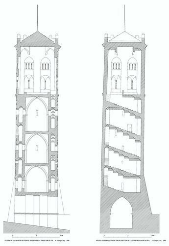 Secciones de la torre de la iglesia de San Martín de Teruel