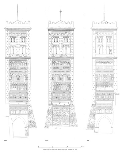 Alzados de la torre de la iglesia de San Martín de Teruel