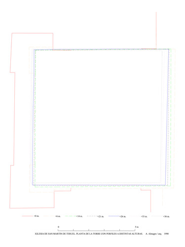 Perfiles a distintas alturas de la torre de la iglesia de San Martín de Teruel