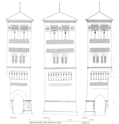 Alzados de la torre de la iglesia de San Pedro de Teruel