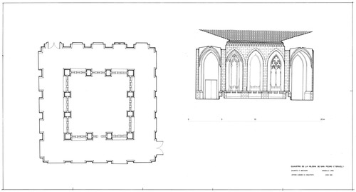 Planta y sección del claustro de la iglesia de San Pedro de Teruel