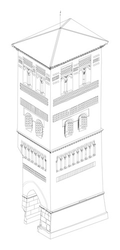 Axonométrica de la torre de la iglesia de San Pedro de Teruel