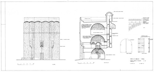 Alzado y sección de la torre de Ambeles de Teruel. Detalles constructivos de restauración