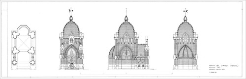 Planta y alzados de la Ermita del Carmen de Teruel