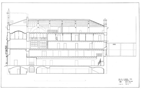 Sección longitudinal de la Casa de la Comunidad de Teruel. Estado inicial