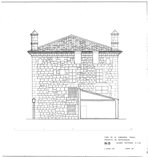 Alzado posterior de la Casa de la Comunidad de Teruel. Estado inicial