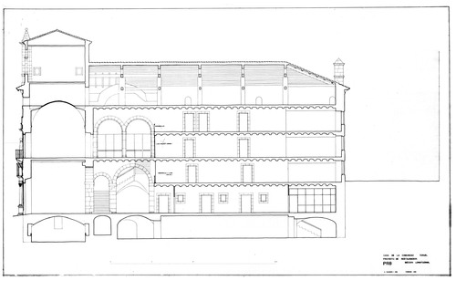 Sección longitudinal de la Casa de la Comunidad de Teruel. Estado restaurado