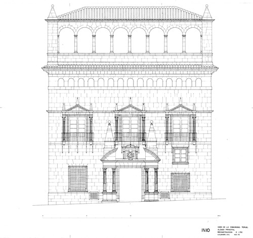 Alzado principal de la Casa de la Comunidad de Teruel. Estado restaurado