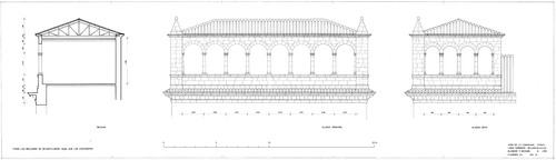Sección y alzados de la logia alta de la Casa de la Comunidad de Teruel
