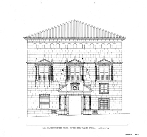 Alzado principal sin la logia alta de la Casa de la Comunidad de Teruel