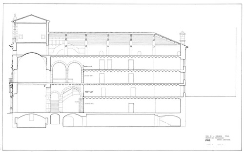 Sección longitudinal de la Casa de la Comunidad de Teruel. Proyecto intervención