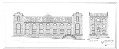 Alzado posterior y lateral izquierdo de las Escuelas del Arrabal de Teruel
