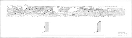Alzado y secciones de un sector del frente oriental de la muralla de Huesca - Estado restaurado