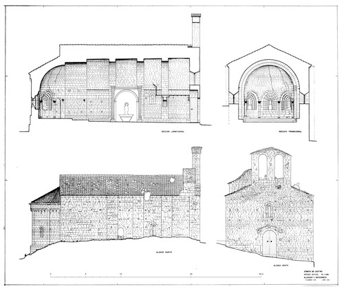 Secciones y alzados de la iglesia de San Román de Castro en La Puebla de Castro (Huesca) - Estado inicial