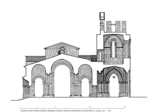 Sección transversal de la iglesia de Santa María la Blanca de Berbegal (Huesca) - Estado inicial