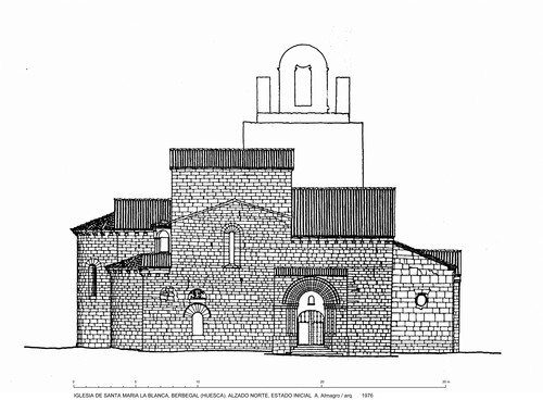 Alzado norte de la iglesia de Santa María la Blanca de Berbegal (Huesca) - Estado inicial