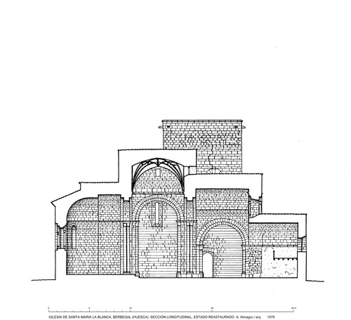 Sección longitudinal de la iglesia de Santa María la Blanca de Berbegal (Huesca) - Estado restaurado