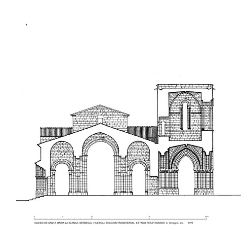 Sección transversal de la iglesia de Santa María la Blanca de Berbegal (Huesca) - Estado restaurado