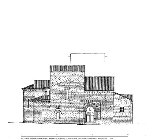 Alzado norte de la iglesia de Santa María la Blanca de Berbegal (Huesca) - Estado restaurado