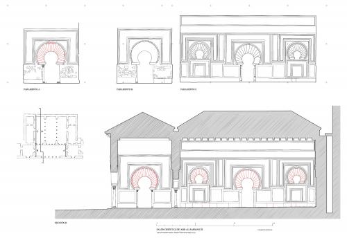 Madinat Al-Zahra (Córdoba) - Salón rico. Sección long. lateral