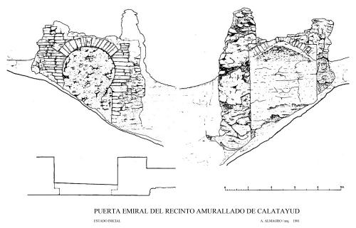 Puerta emiral del recinto amurallado de Calatayud (Zaragoza) - Planta y alzados iniciales