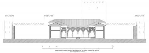 La Aljafería de Zaragoza - Sección transversal hacia norte