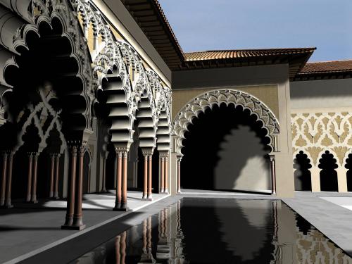 La Aljafería (Zaragoza) - Vista lateral del pórtico septentrional